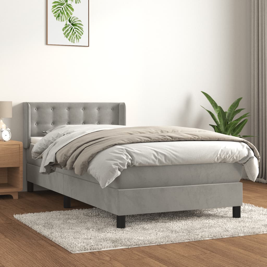 Box spring krevet s madracem svjetlosivi 90x190 cm baršunasti