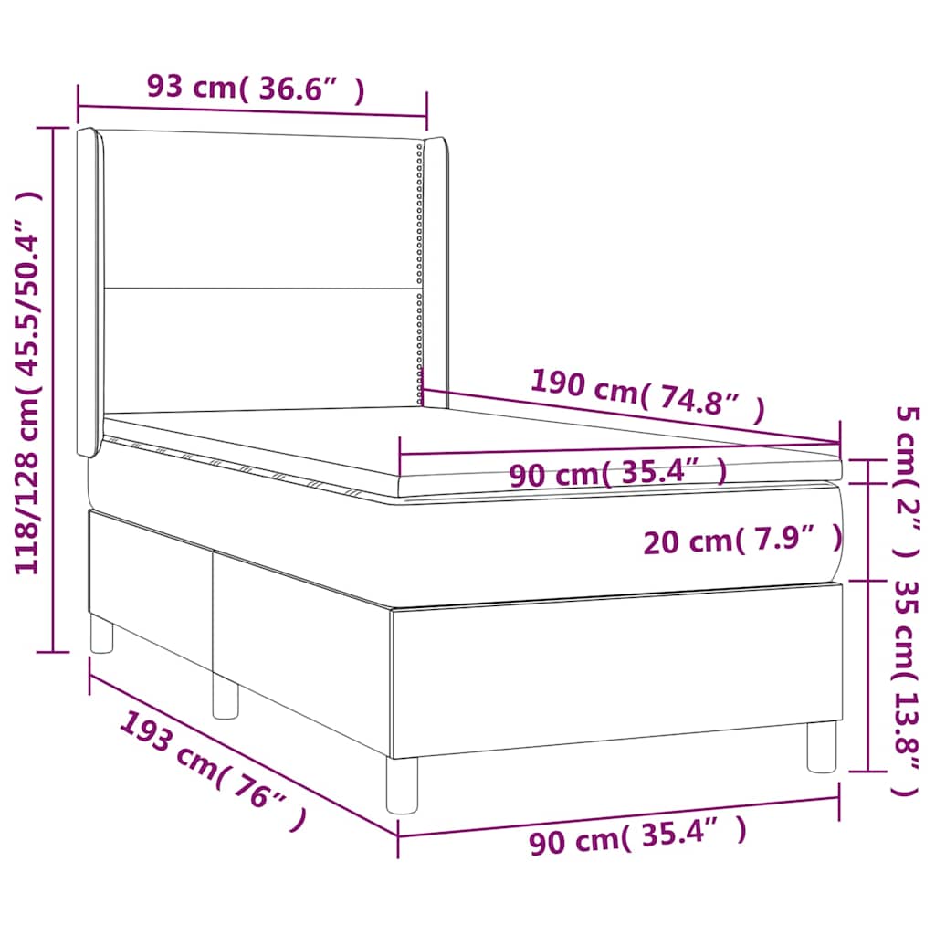 Krevet s oprugama i madracem tamnosivi 90 x 190 cm od tkanine