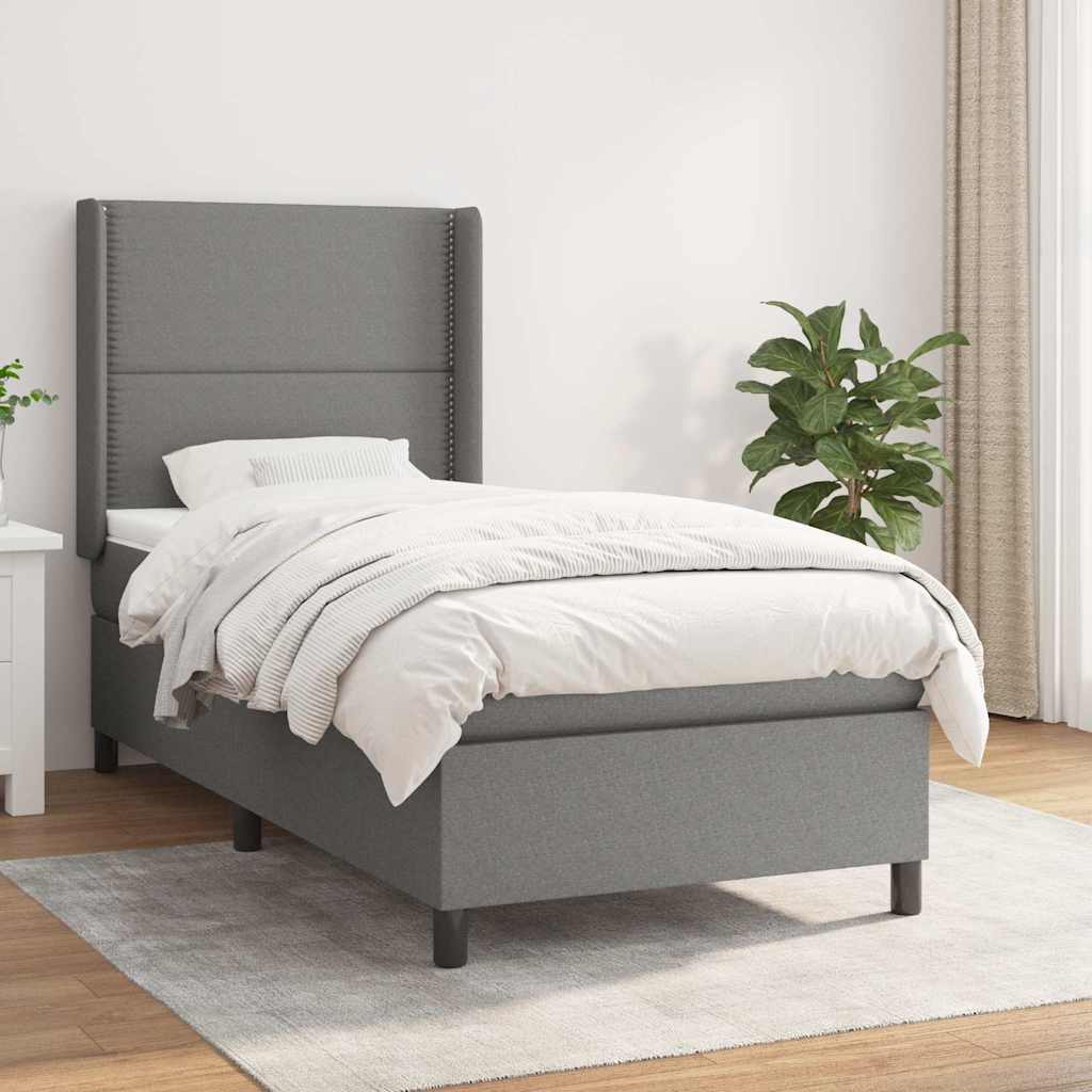 Krevet s oprugama i madracem tamnosivi 90 x 190 cm od tkanine