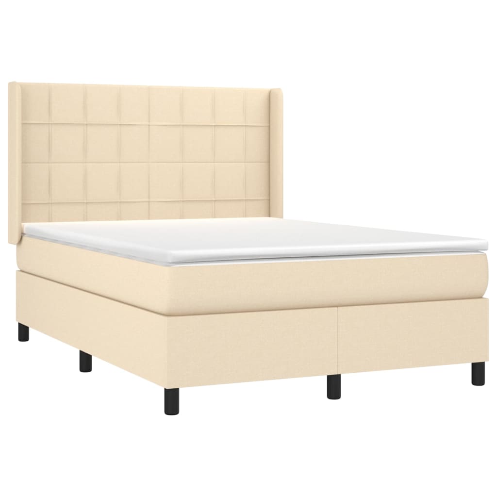 Krevet s oprugama i madracem krem 140 x 190 cm od tkanine