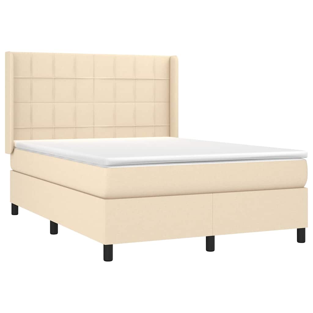 Krevet s oprugama i madracem krem 140 x 190 cm od tkanine