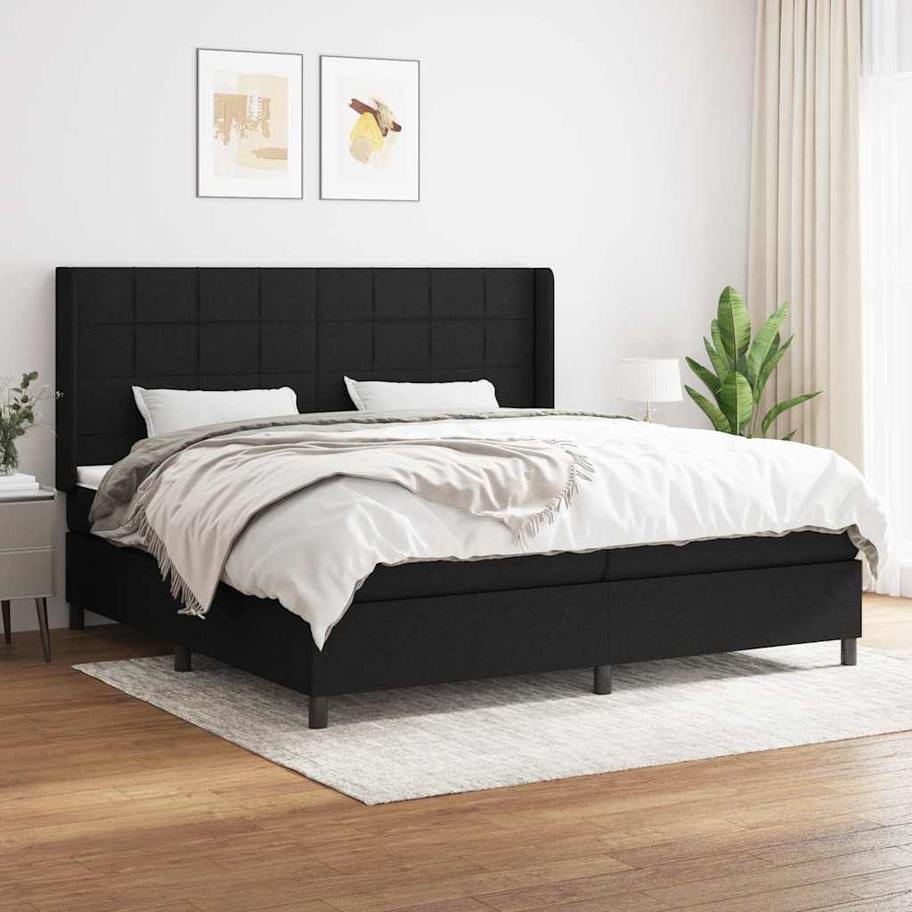 Krevet s oprugama i madracem crni 200x200 cm od tkanine
