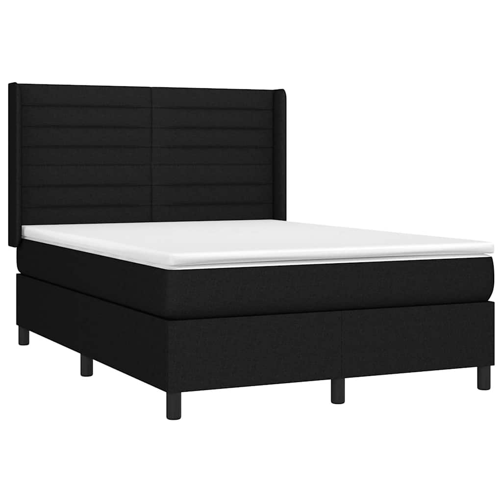 Krevet s oprugama i madracem crni 140 x 190 cm od tkanine