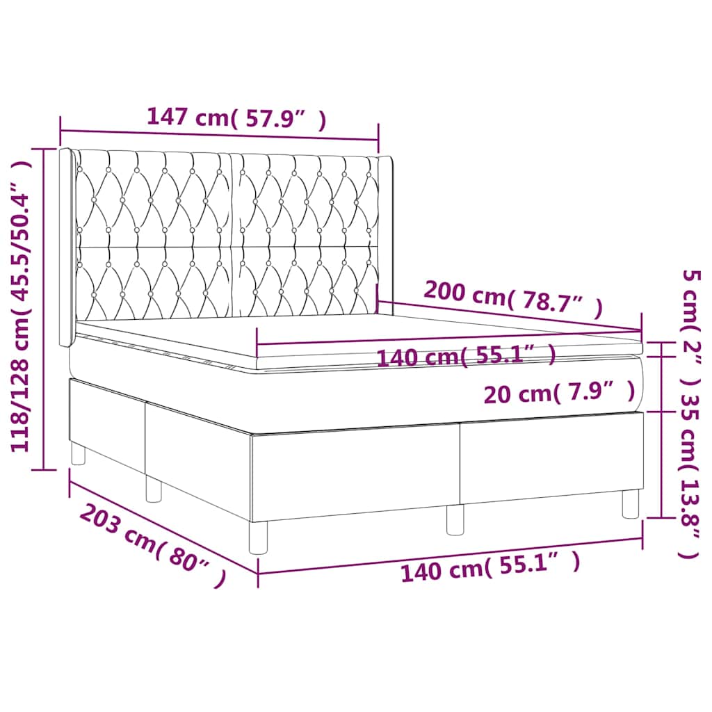 Krevet box spring s madracem svjetlosivi 140x200 cm od tkanine