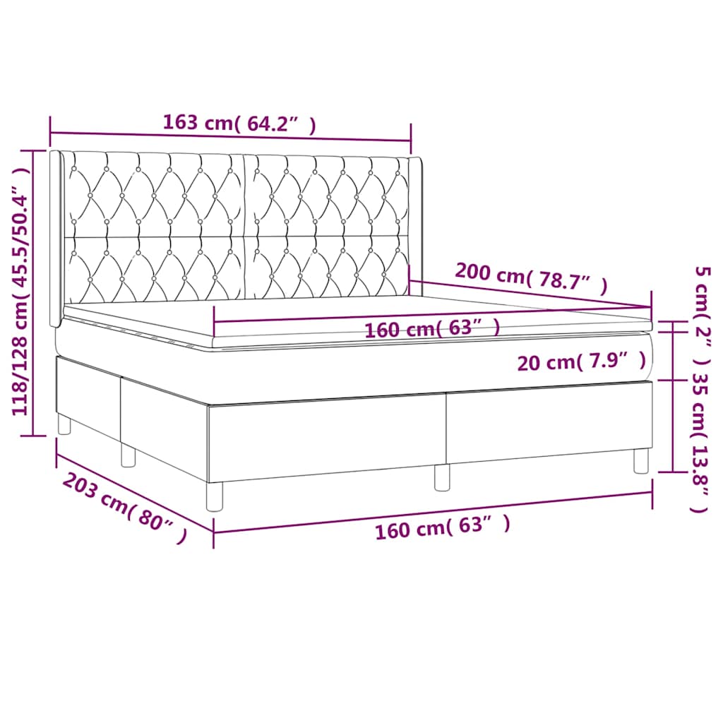 Krevet s oprugama i madracem krem 160x200 cm od tkanine