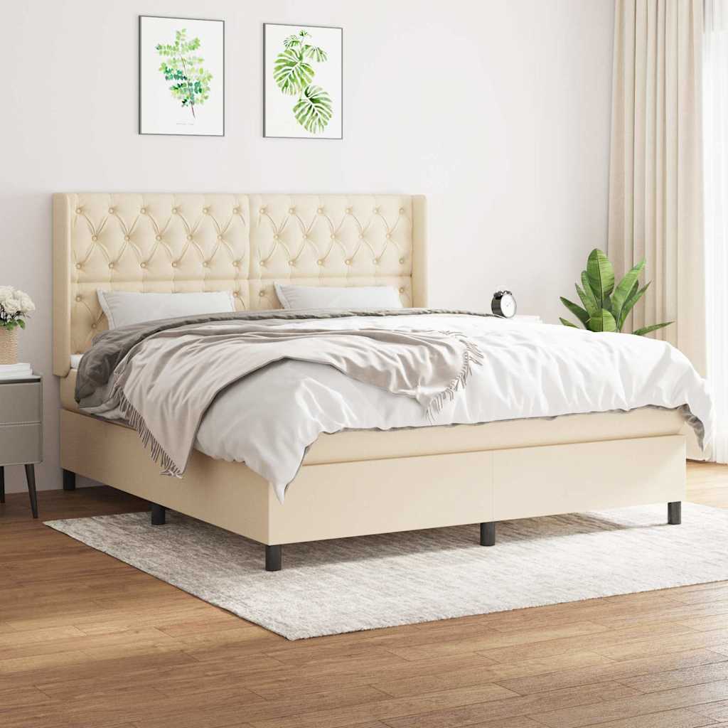 Krevet s oprugama i madracem krem 160x200 cm od tkanine