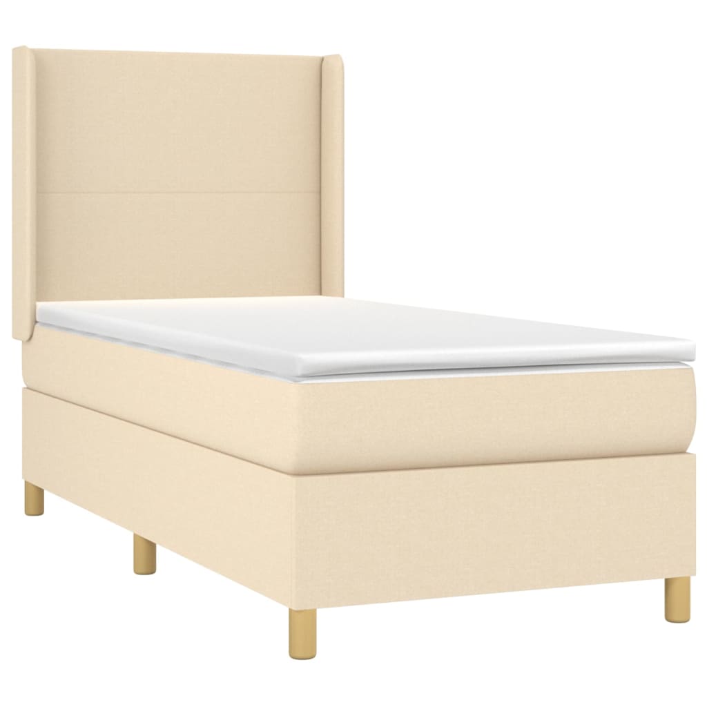 Krevet s oprugama i madracem krem 90 x 190 cm od tkanine