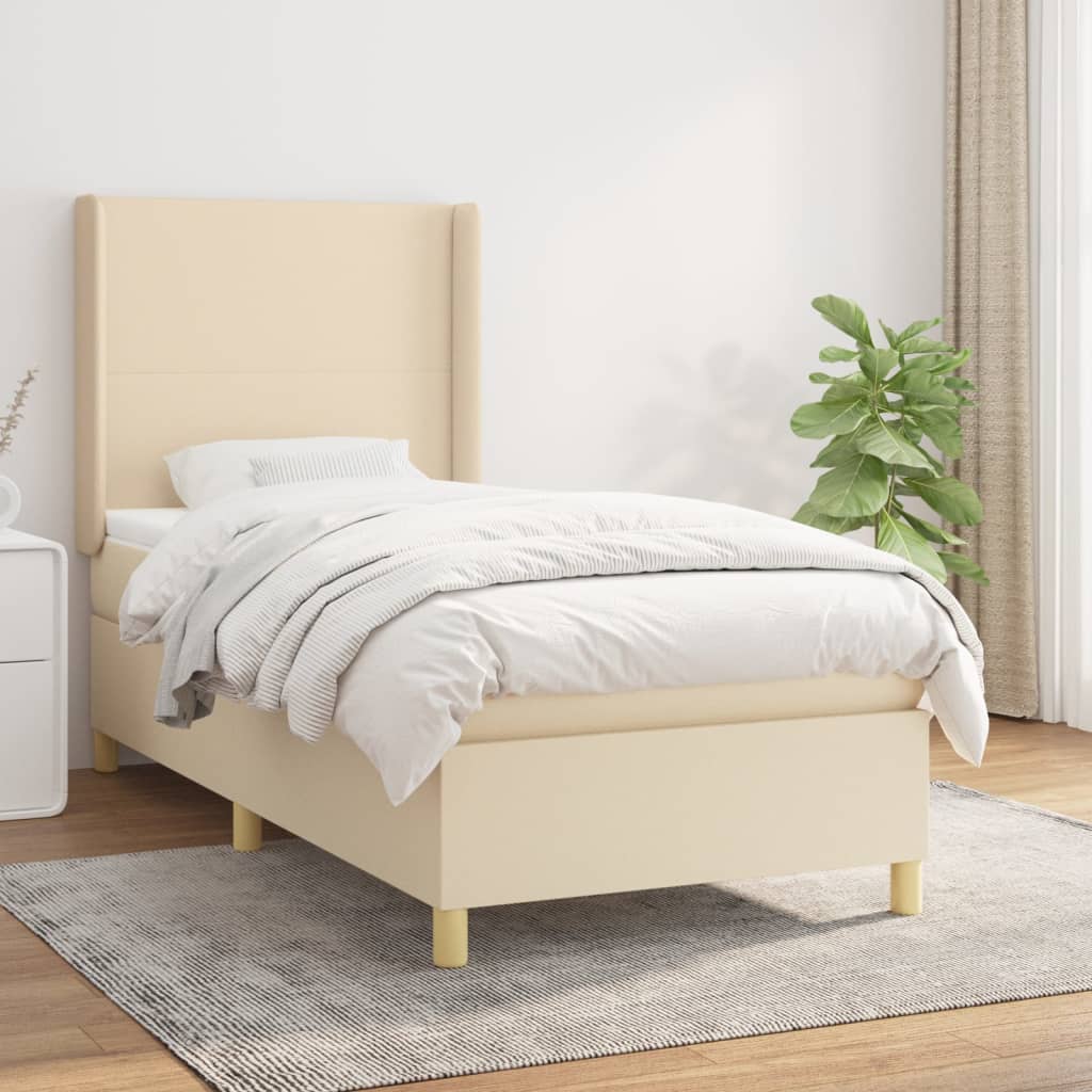 Krevet s oprugama i madracem krem 90 x 190 cm od tkanine