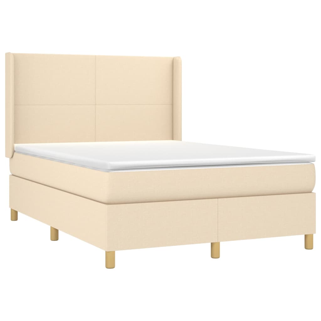 Krevet s oprugama i madracem krem 140 x 190 cm od tkanine