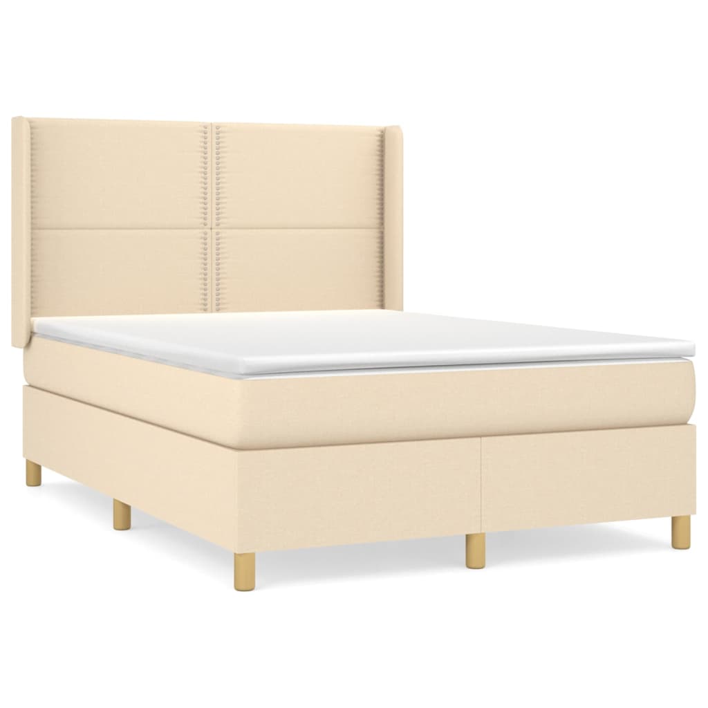 Krevet s oprugama i madracem krem 140 x 190 cm od tkanine