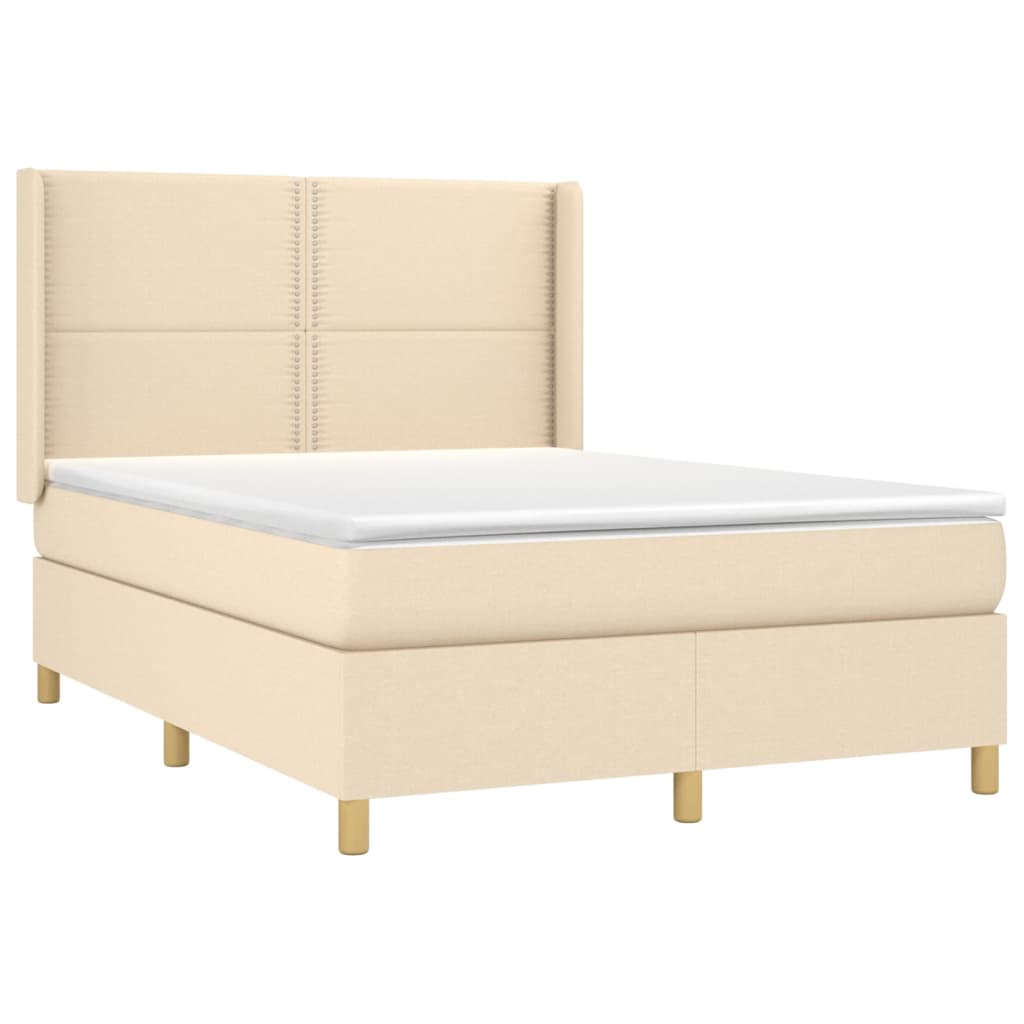 Krevet s oprugama i madracem krem 140 x 190 cm od tkanine