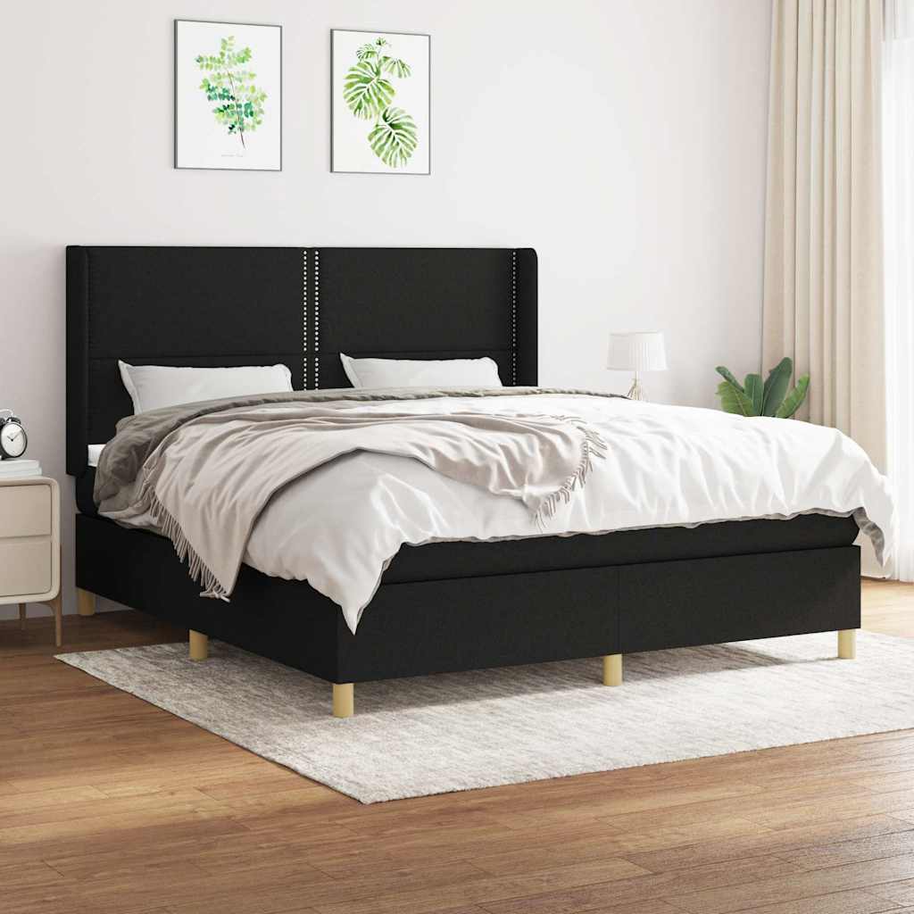 Krevet s oprugama i madracem crni 160x200 cm od tkanine