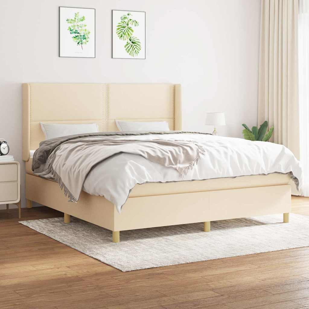 Krevet s oprugama i madracem krem 180x200 cm od tkanine