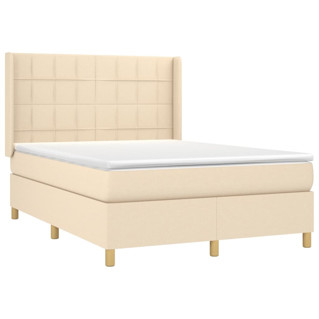 Krevet s oprugama i madracem krem 140 x 190 cm od tkanine