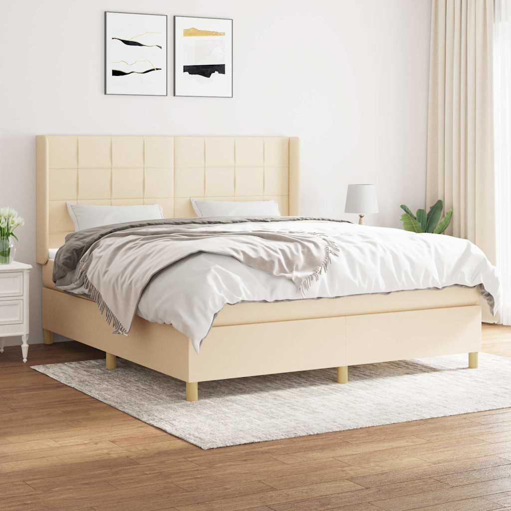 Krevet s oprugama i madracem krem 160x200 cm od tkanine