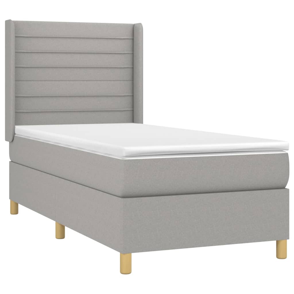 Box spring krevet s madracem svjetlosivi 90x190 cm od tkanine