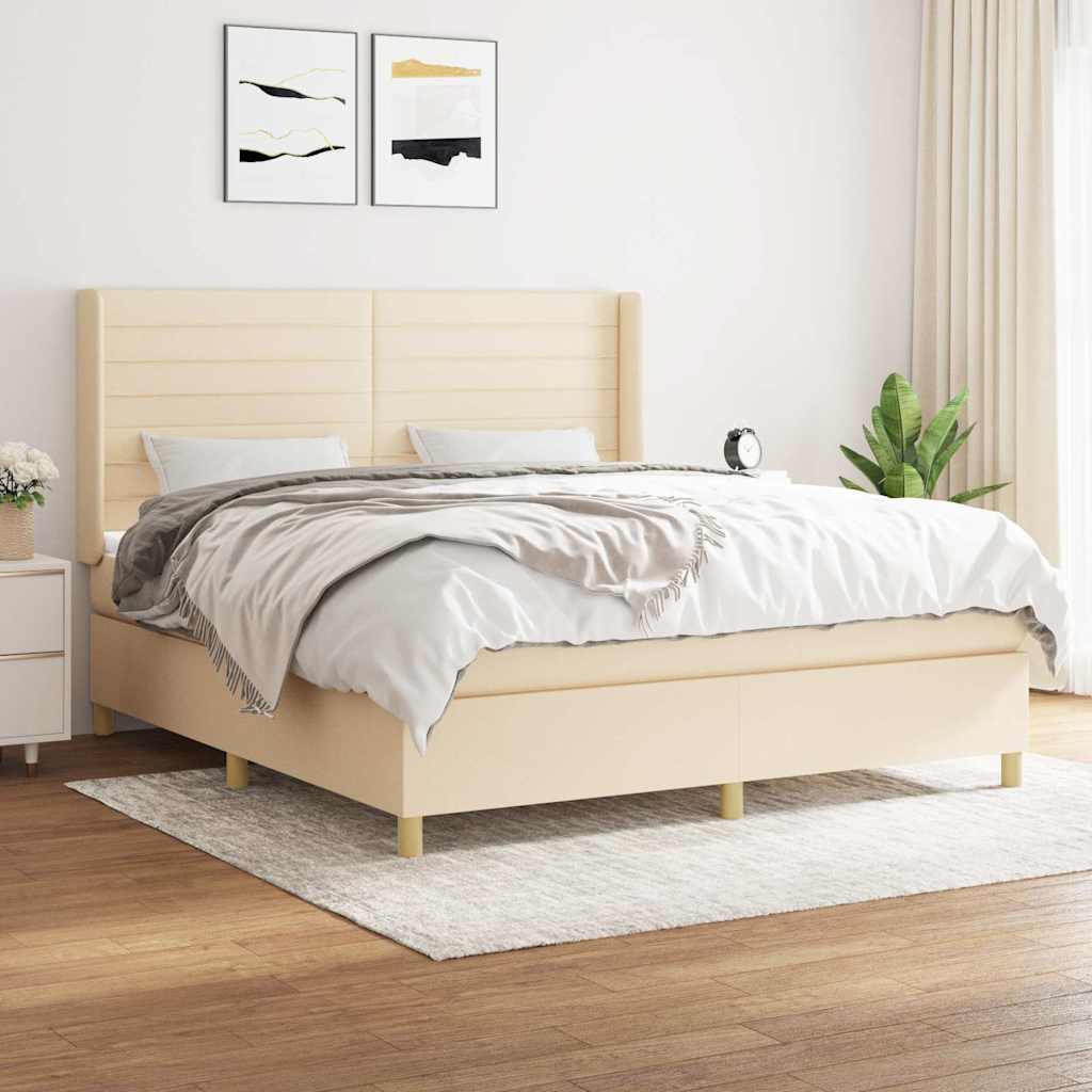 Krevet s oprugama i madracem krem 180x200 cm od tkanine