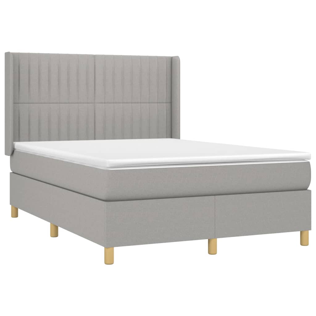 Krevet s oprugama i madracem svjetlosivi 140x190 cm od tkanine