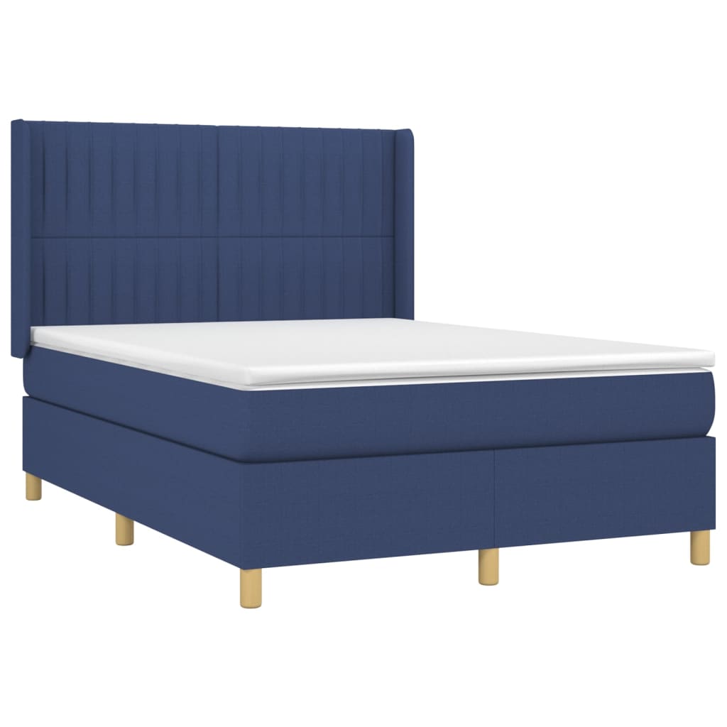 Krevet s oprugama i madracem plavi 140 x 190 cm od tkanine