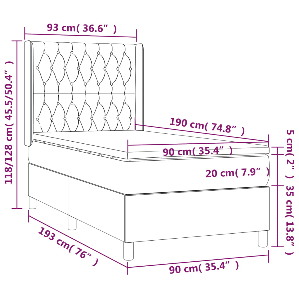 Krevet s oprugama i madracem krem 90 x 190 cm od tkanine