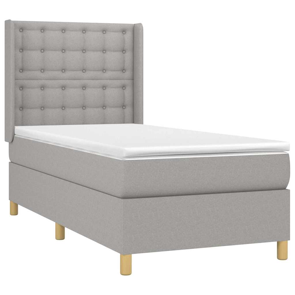 Box spring krevet s madracem svjetlosivi 90x190 cm od tkanine