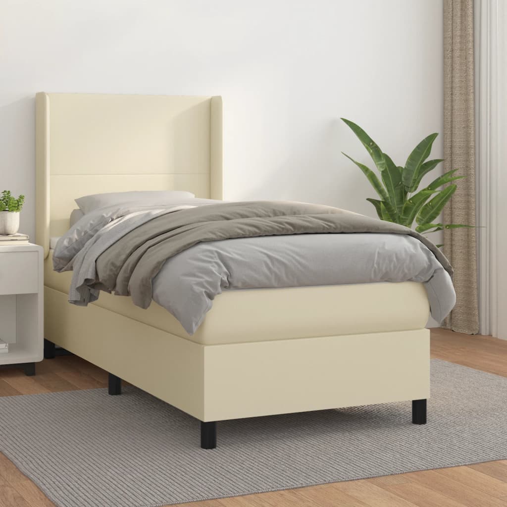 Krevet s oprugama i madracem krem 80 x 200 cm od umjetne kože
