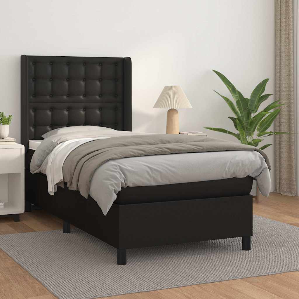 Krevet s oprugama i madracem crni 90 x 200 cm od umjetne kože