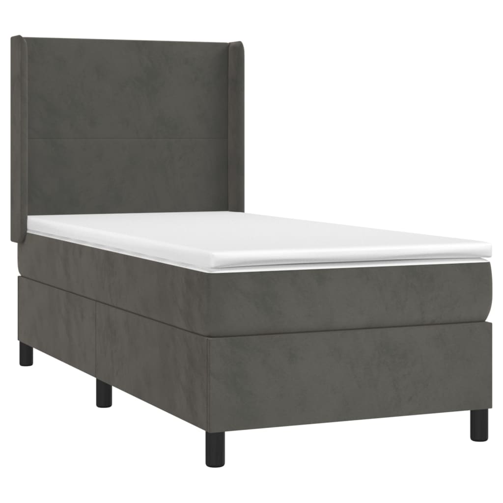 Box spring krevet s madracem tamnosivi 90x190 cm baršunasti