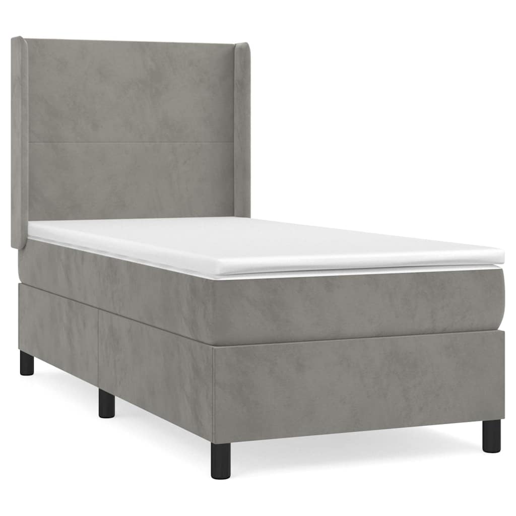 Box spring krevet s madracem svjetlosivi 90x190 cm baršunasti