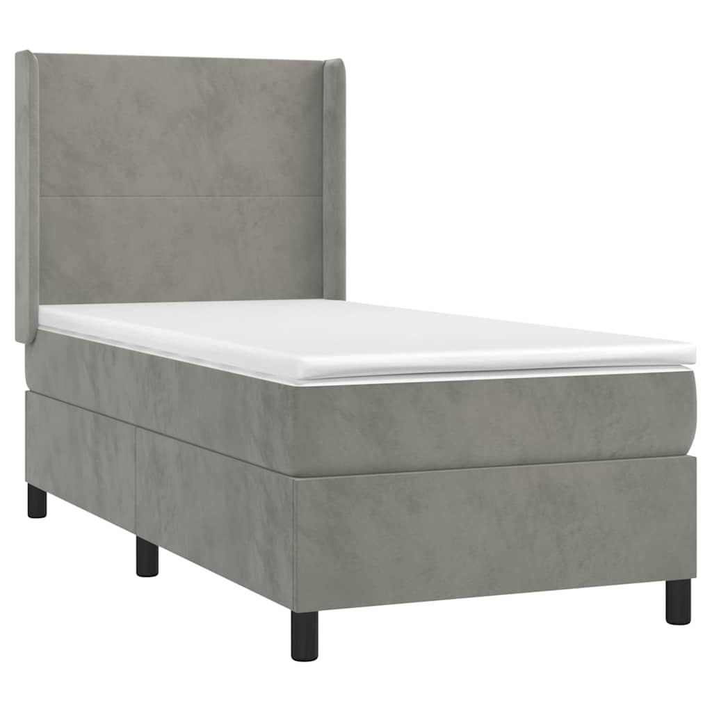 Box spring krevet s madracem svjetlosivi 90x190 cm baršunasti