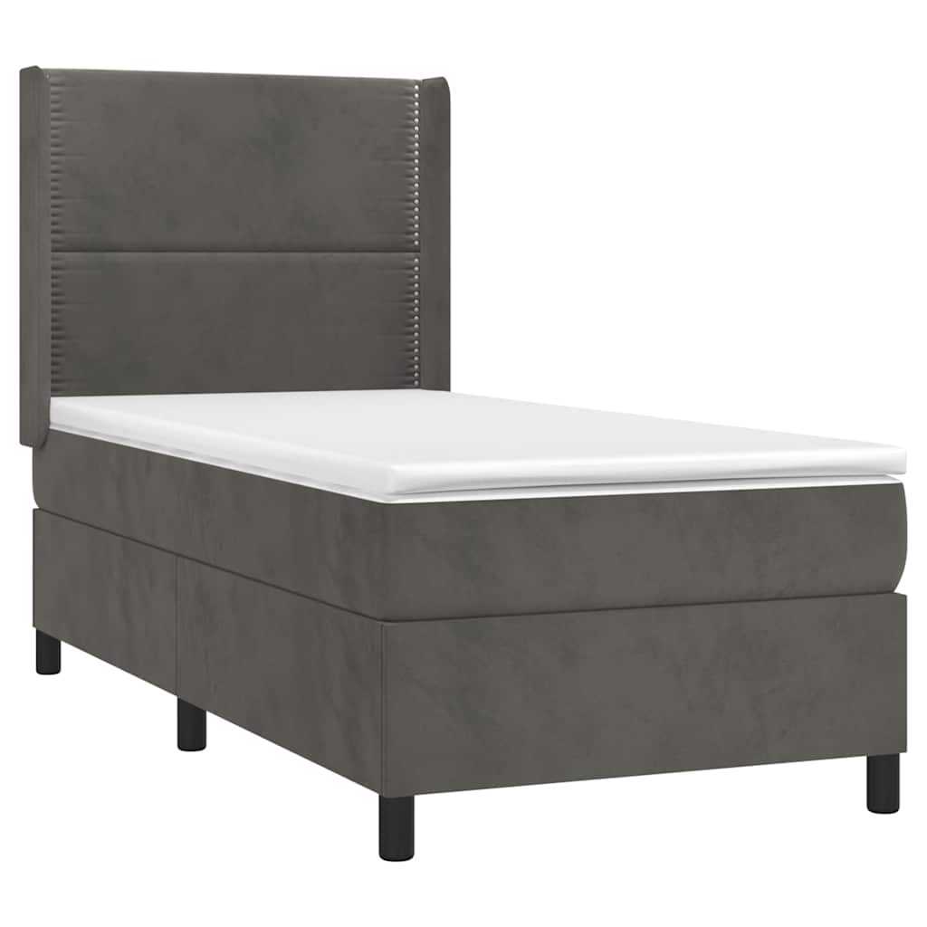 Box spring krevet s madracem tamnosivi 90x190 cm baršunasti