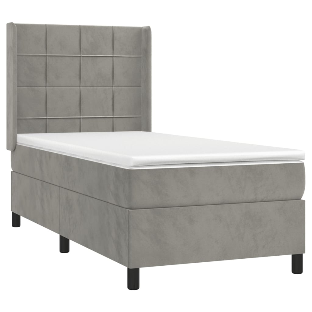 Box spring krevet s madracem svjetlosivi 90x190 cm baršunasti