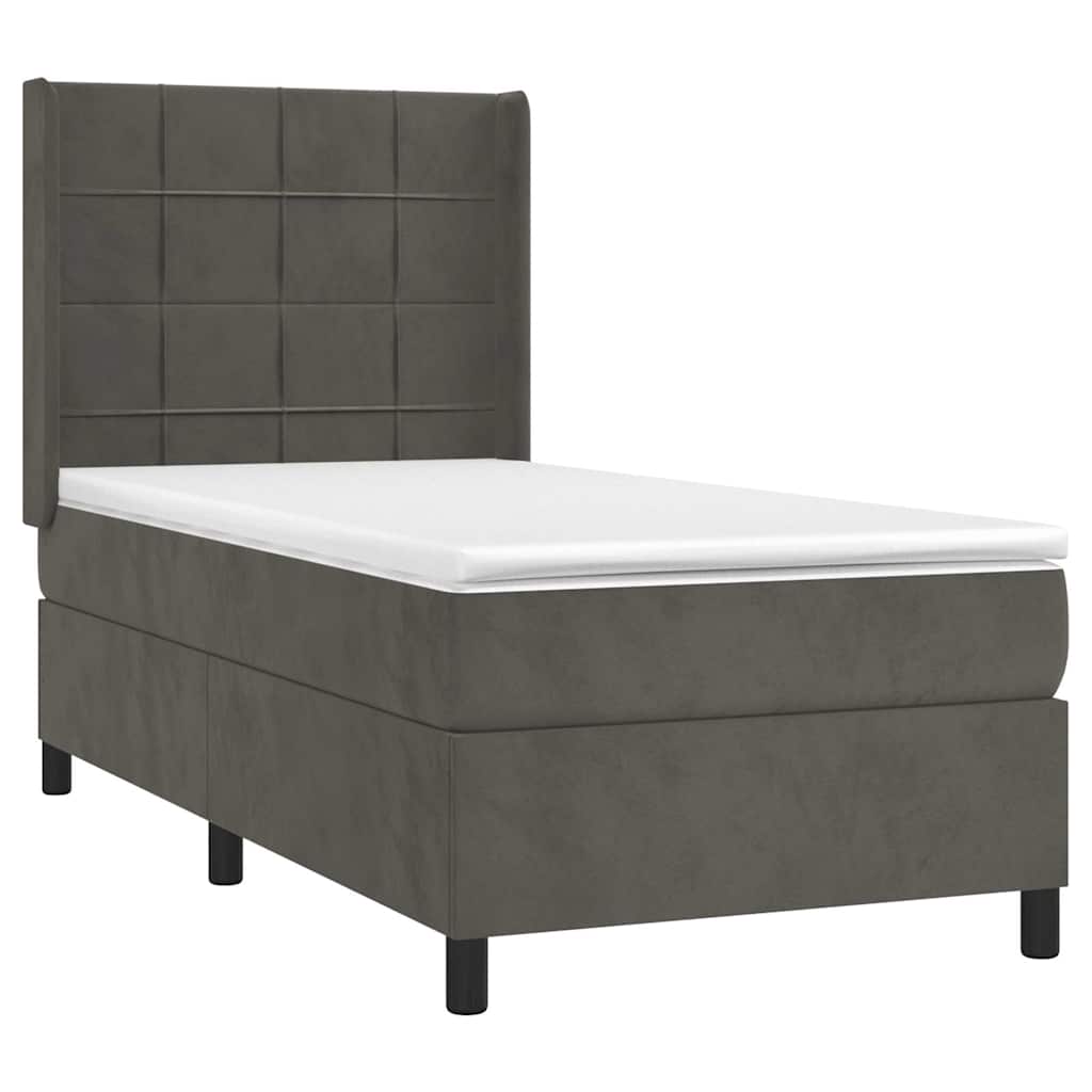 Box spring krevet s madracem tamnosivi 90x200 cm baršunasti