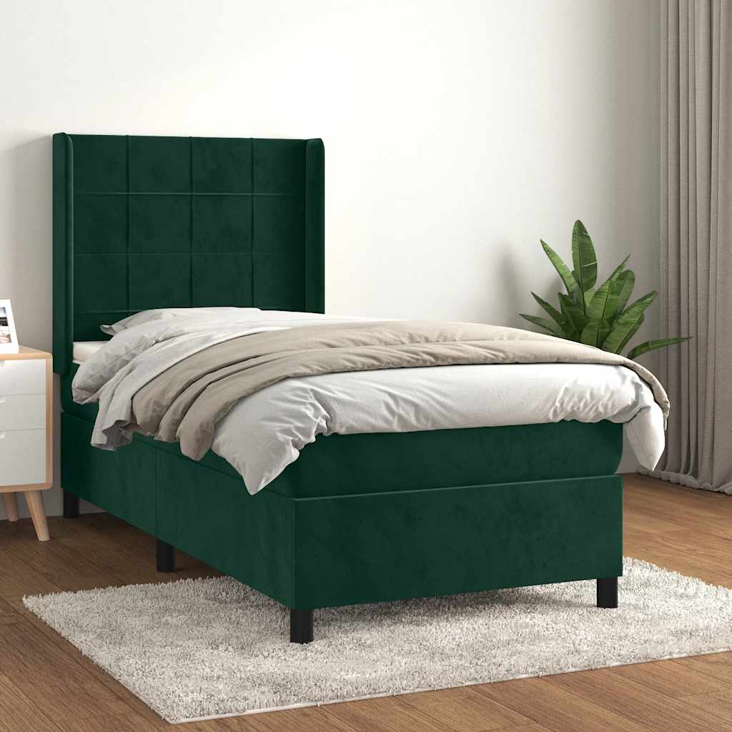 Box spring krevet s madracem tamnozeleni 90x200 cm baršunasti