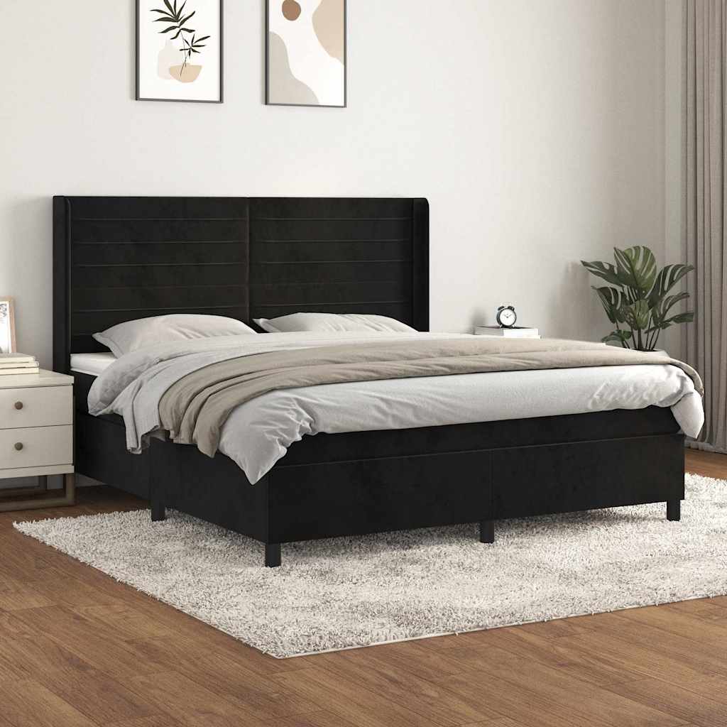 Krevet s oprugama i madracem crni 180x200 cm baršunasti