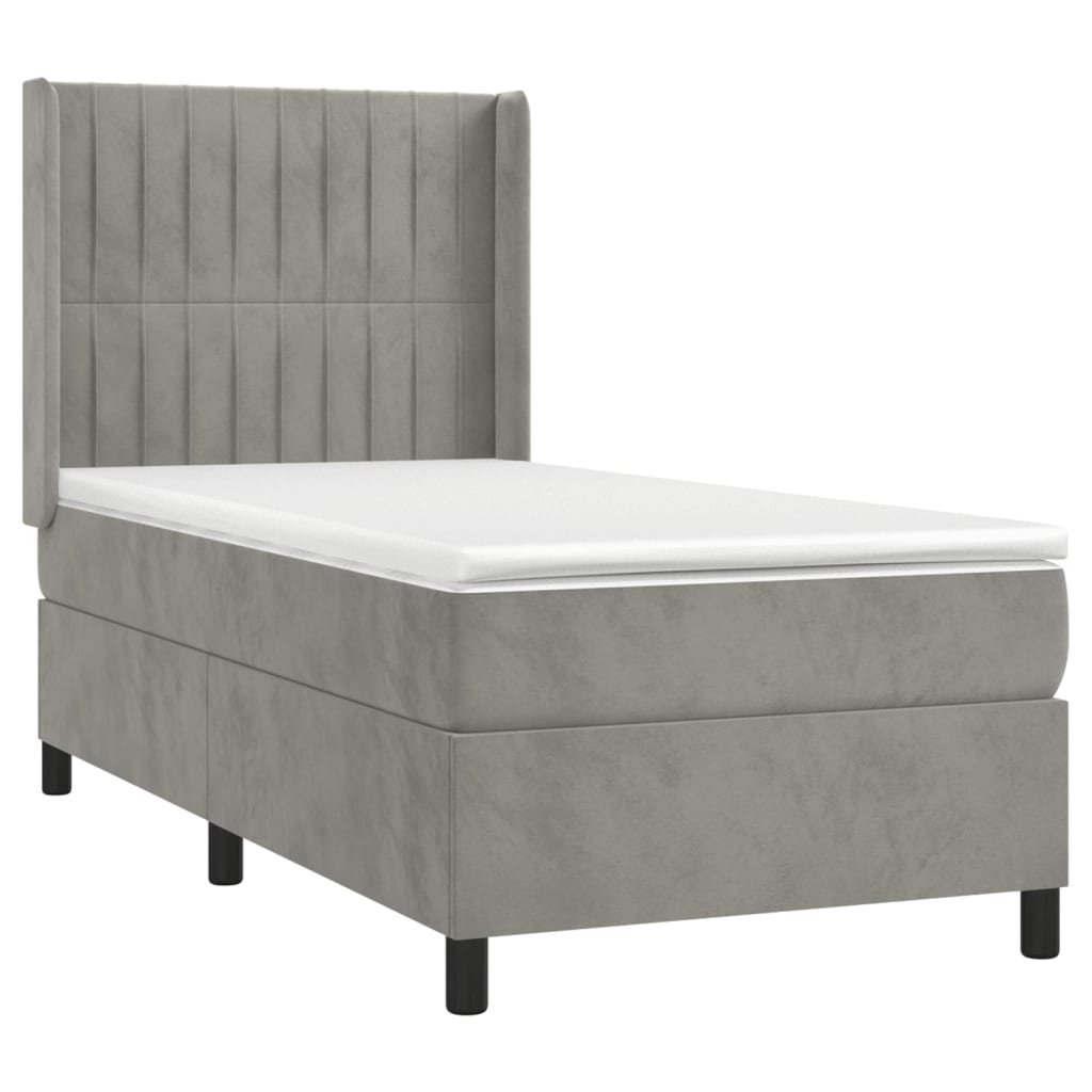 Box spring krevet s madracem svjetlosivi 90x190 cm baršunasti