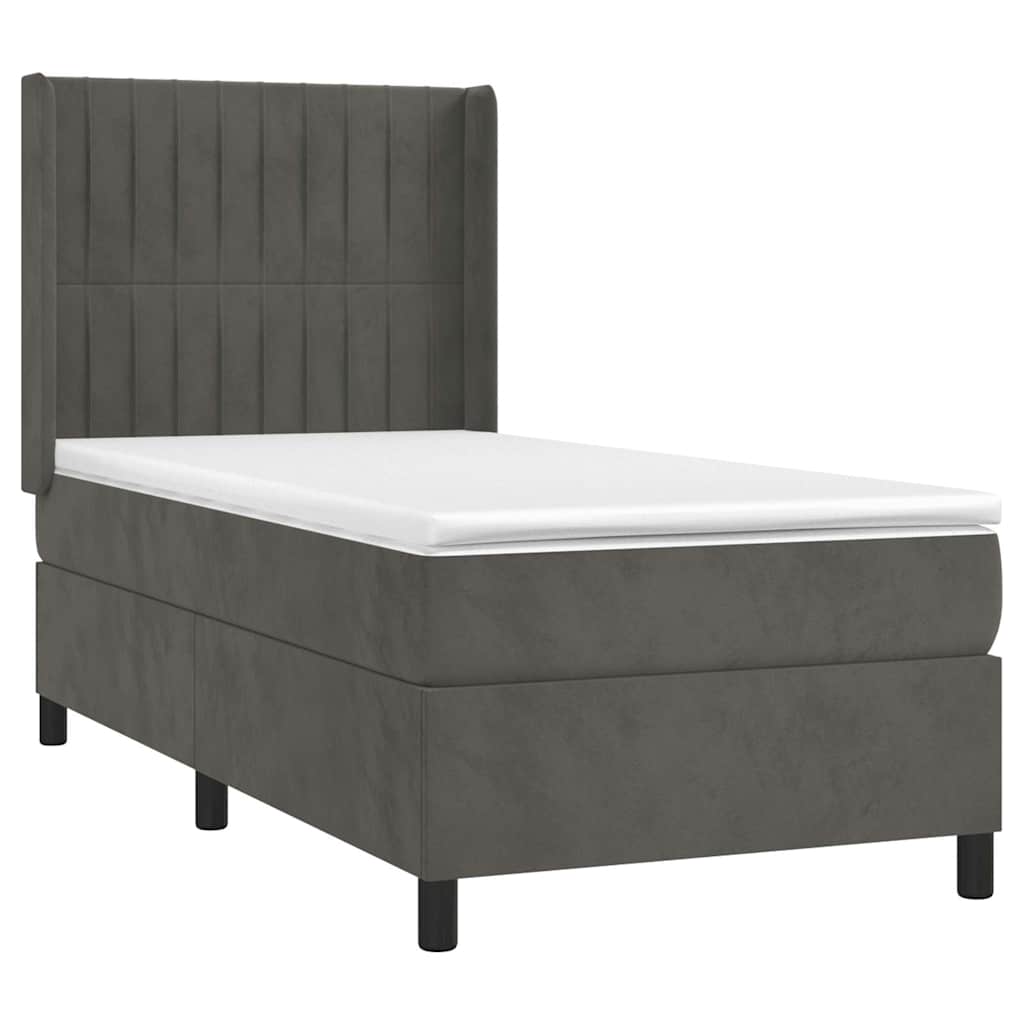 Box spring krevet s madracem tamnosivi 90x200 cm baršunasti