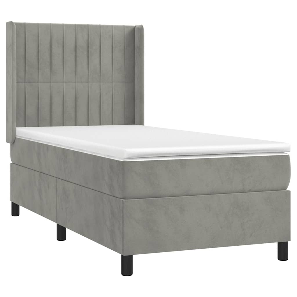 Box spring krevet s madracem svjetlosivi 100x200 cm baršunasti