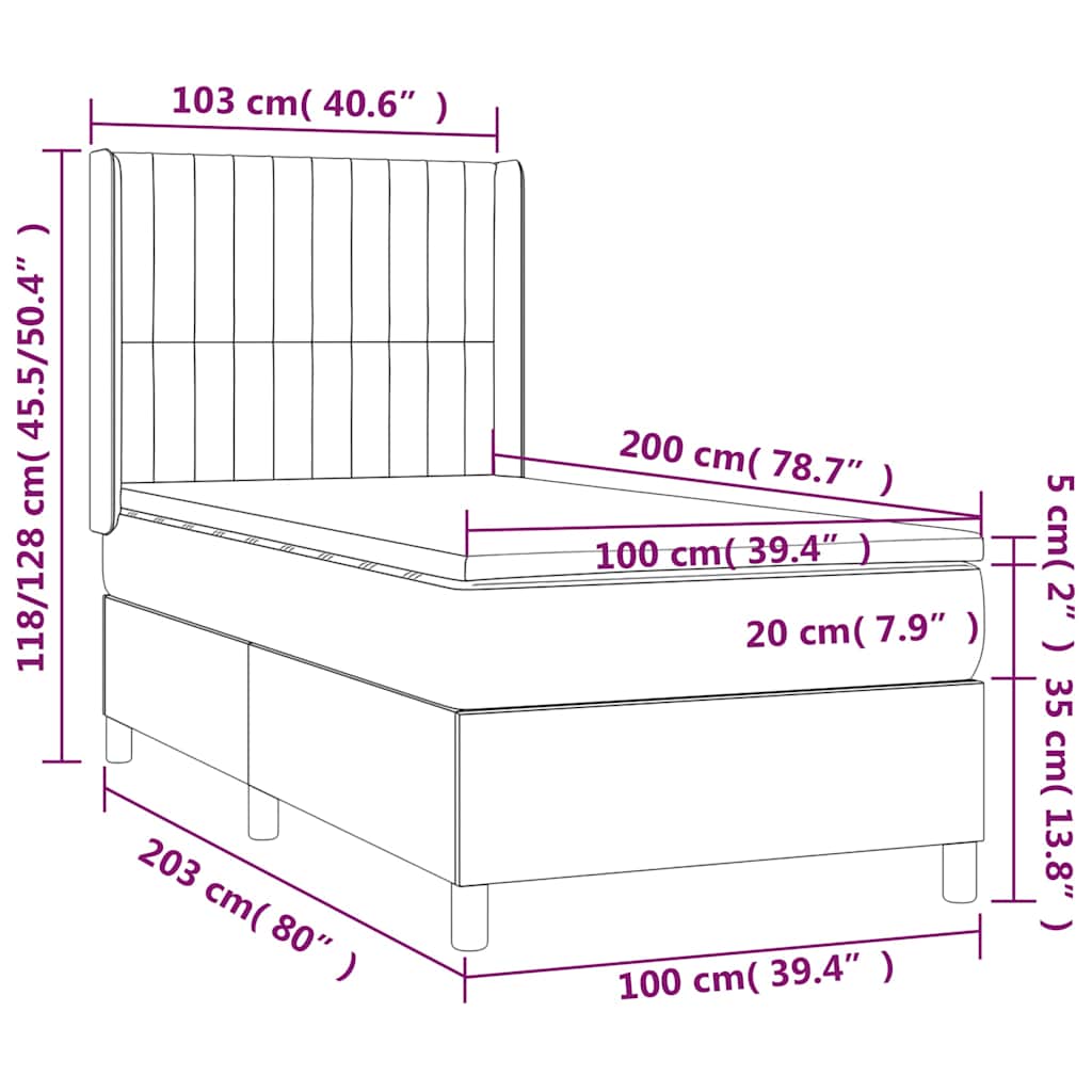 Box spring krevet s madracem svjetlosivi 100x200 cm baršunasti