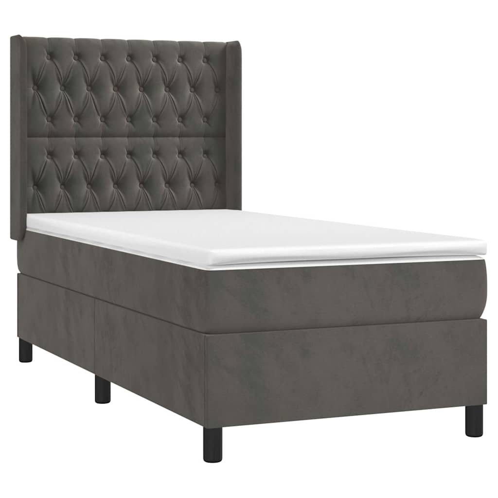 Box spring krevet s madracem tamnosivi 90x190 cm baršunasti