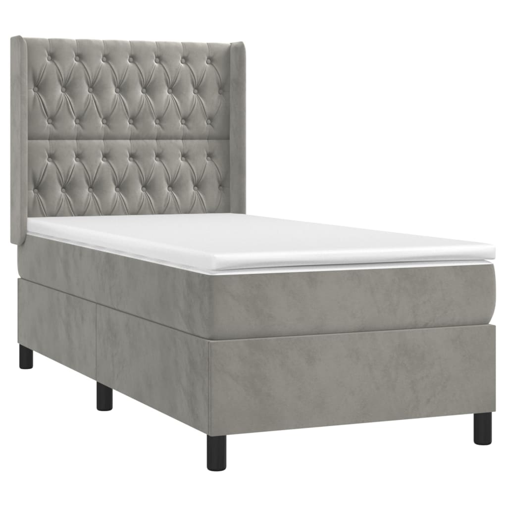 Box spring krevet s madracem svjetlosivi 90x190 cm baršunasti