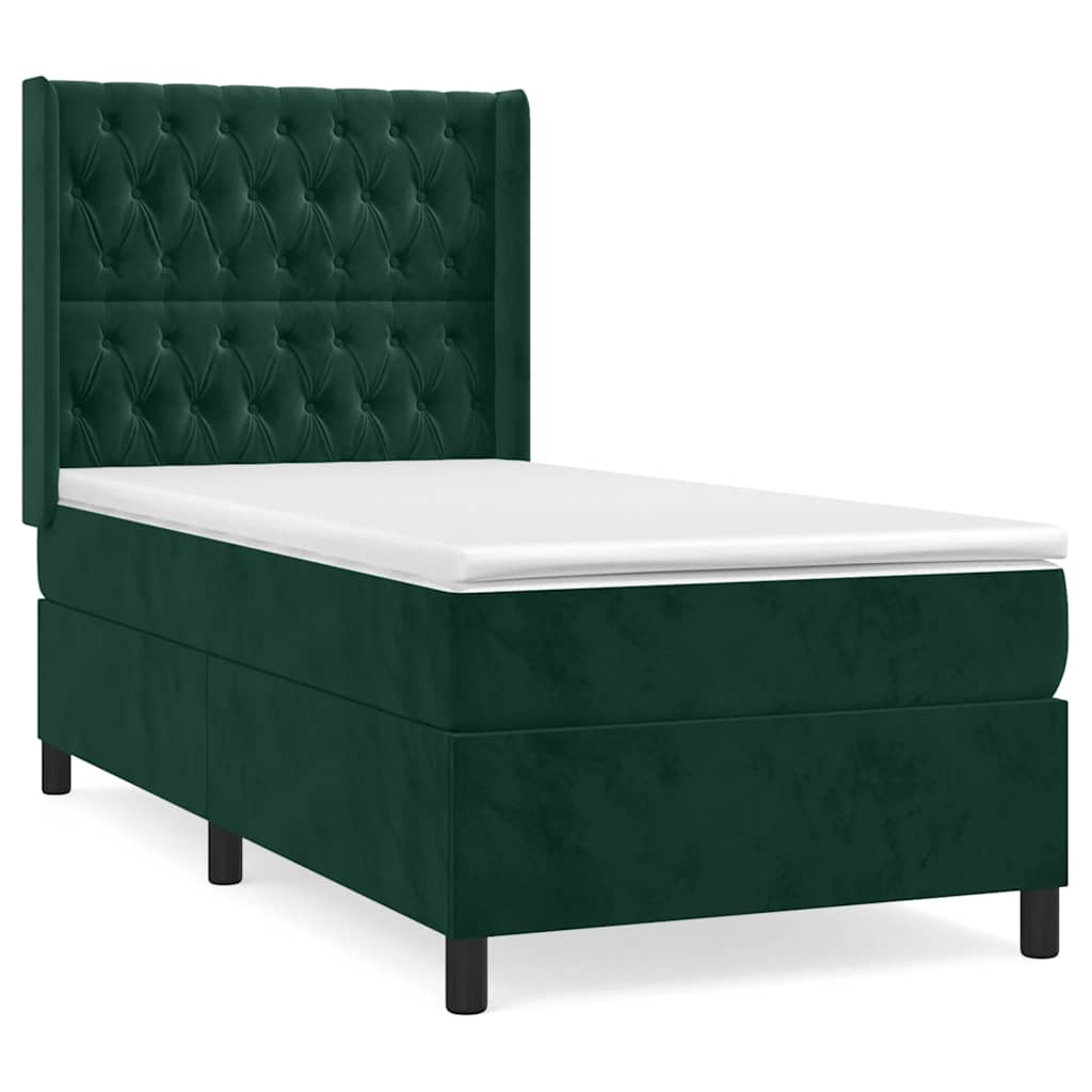 Box spring krevet s madracem tamnozeleni 90x200 cm baršunasti