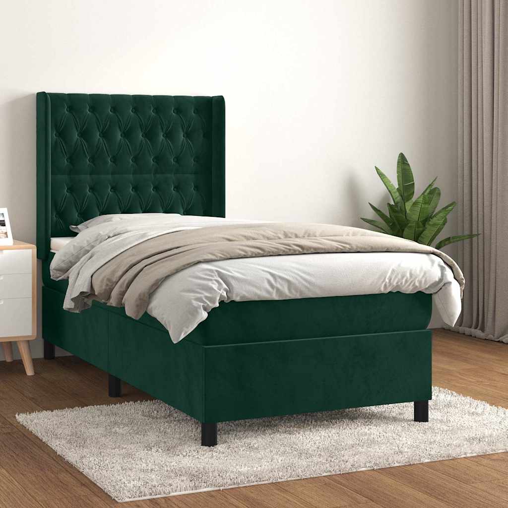Box spring krevet s madracem tamnozeleni 100x200 cm baršunasti