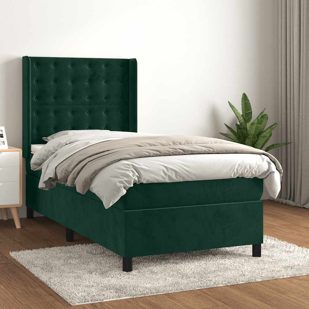 Box spring krevet s madracem tamnozeleni 90x190 cm baršunasti