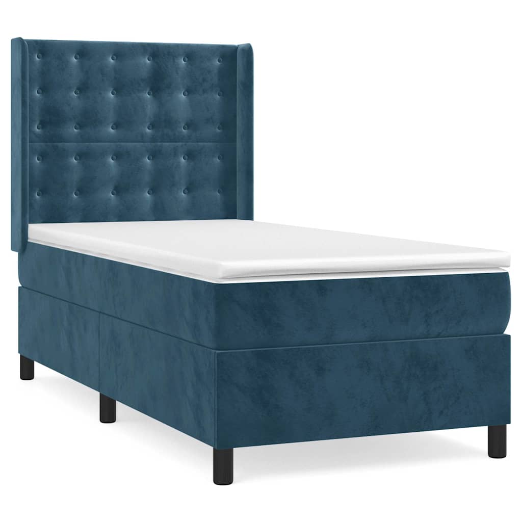 Box spring krevet s madracem tamnoplavi 90x200 cm baršunasti