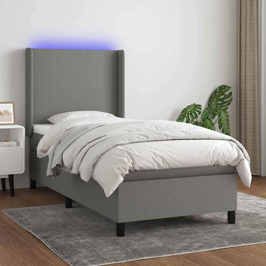 Krevet box spring s madracem LED tamnosivi 80 x 200 cm tkanina