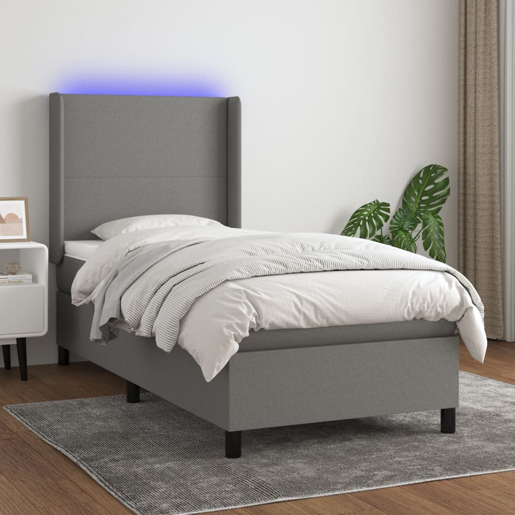 Krevet box spring s madracem LED tamnosivi 90x190 cm tkanina