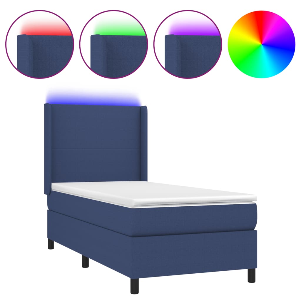 Krevet box spring s madracem LED plavi 90x190 cm od tkanine