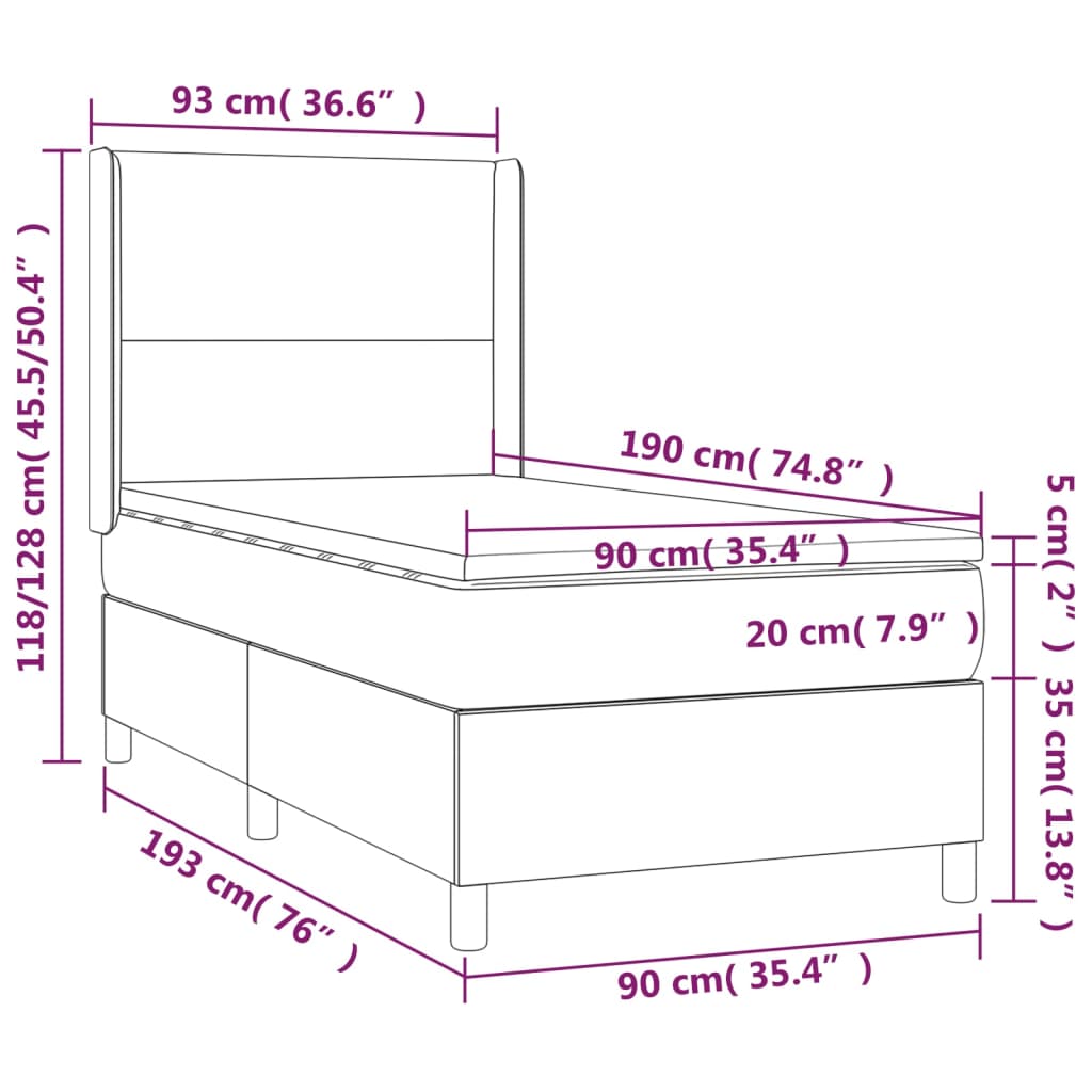 Krevet box spring s madracem LED plavi 90x190 cm od tkanine