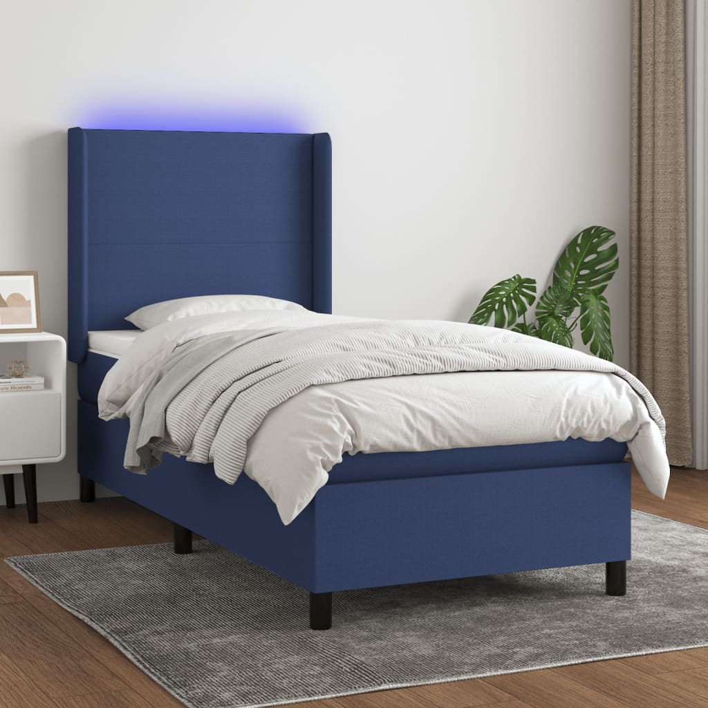 Krevet box spring s madracem LED plavi 90x190 cm od tkanine